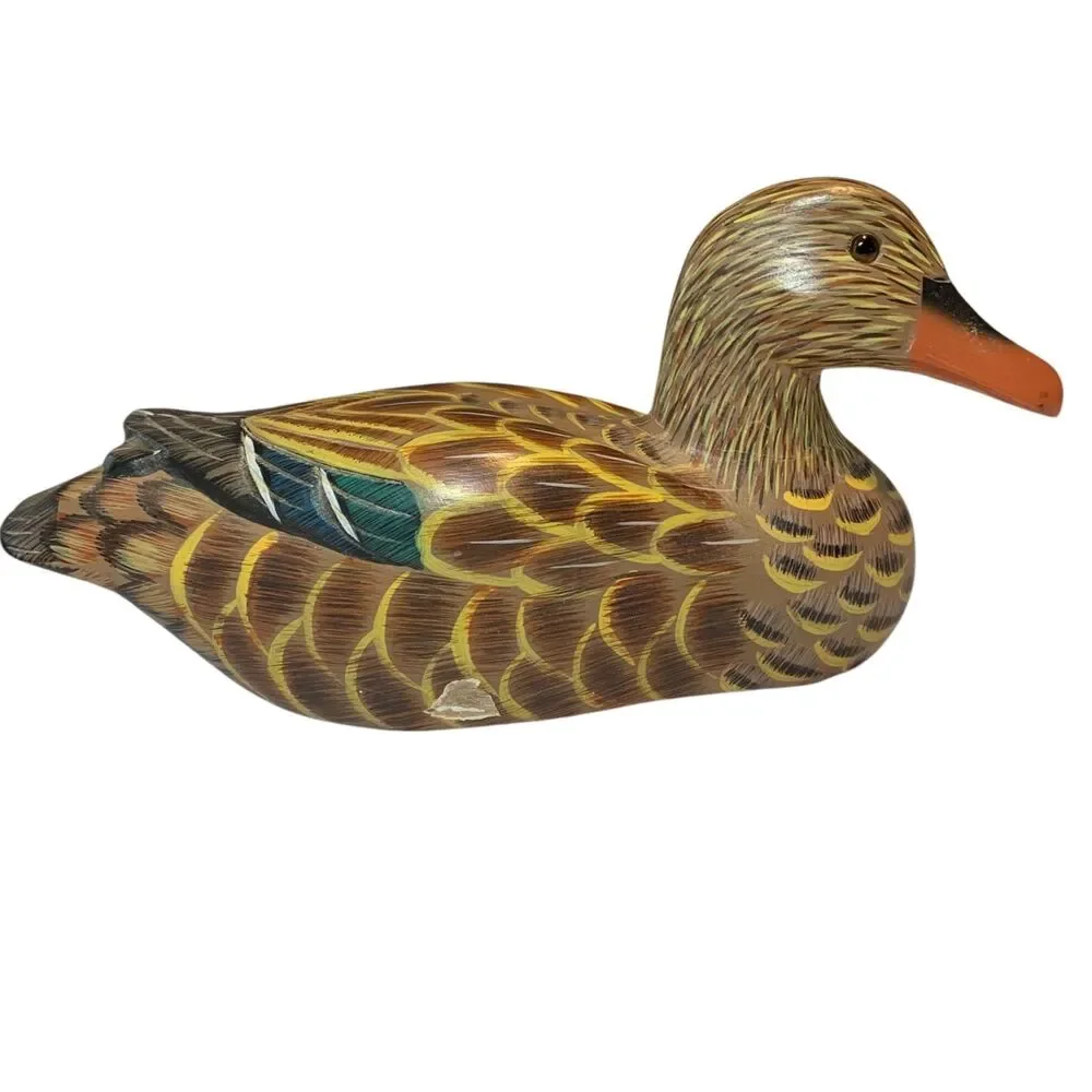 Vintage Duck Figurines Decoys Decor Set of 2 Wooden Painted Rustic Cabincore